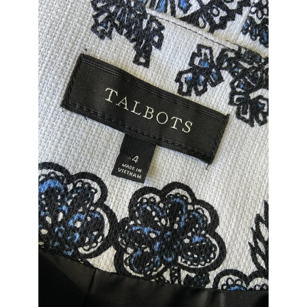 Talbots Cropped Paisley Jacket Blazer Size 4 Blue Swing Quiet Luxury Career wear